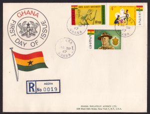 GHANA - 1967 BOY SCOUT MOVEMENT - 3V - FDC REGISTERED