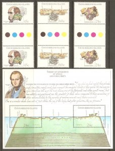 COCOS ISLANDS Sc# 78 - 81 MNH FVF Set-3x Gutter Pr + Souv Sht Darwin Coral