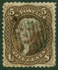 EDW1949SELL : USA 1863 Sc #76 Used. Light grid cancel. Minor perf fault Cat $165