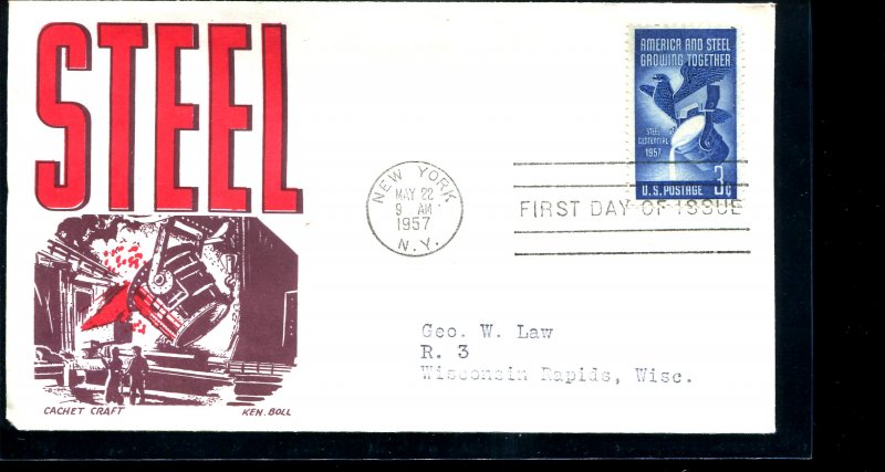 USA SC# 1090 FDC Cacher Craft - Ken Ball cachet  STEEL