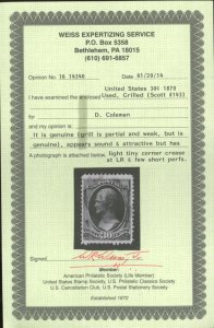 U.S. #143 USED WITH WEISS CERT