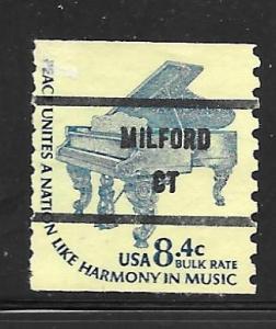 USA 1615Cd: 8.4c Steinway Grand Piano, Milford, CT Precancel, used, F-VF
