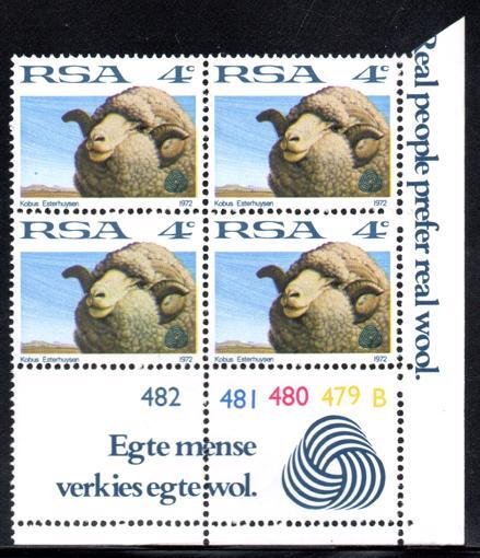 South Africa - 1972 Definitive 4c Plate Block Pane B MNH** SG 310b