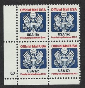 UNITED STATES SC# O130 VF MNH 19683 PL#3 LL B/4