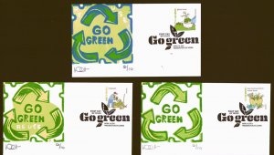 GO GREEN FDCs Hand Colored Cachets US 3 Different FDCs - Signed & Numbered