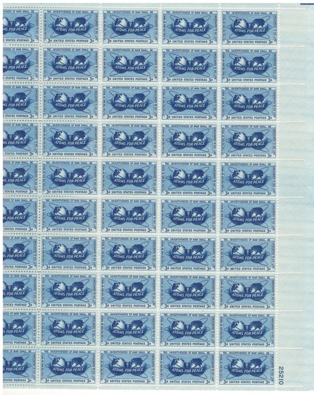 #1070 – 1955 3¢ Atoms for Peace – MNH OG Sheet