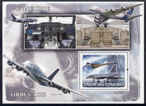 Comoro Islands - 2009 s/s of 1 Airplanes #1026 cv $ 16.50 Lot # 34