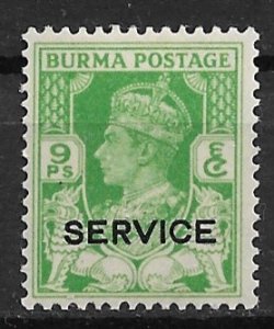 1939 Burma O17 King George VI 9p Official MH