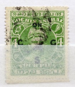 India Cochin 1913 Early Issue used Shade of 4p. Optd NW-15972