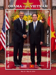 St. Vincent 2016 - President Barack Obama in Vietnam - Souvenir stamp Sheet- MNH