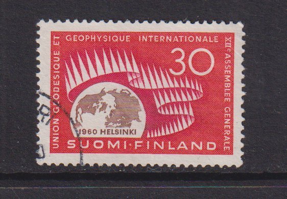 Finland    #374  used  1960  Aurora Borealis and globe 30m