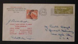 1933 New York USA Non Stop Flight to Haiti Columbia Signed by Pilots Erroll Boyd