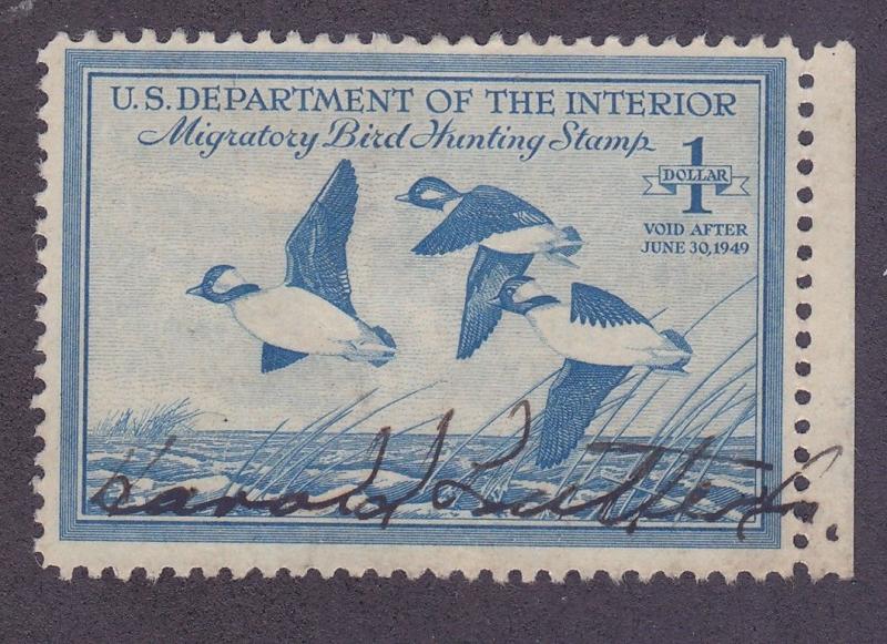 US RW15 Used Signed $1 Buffleheads in Flight Duck Hunting Stamp
