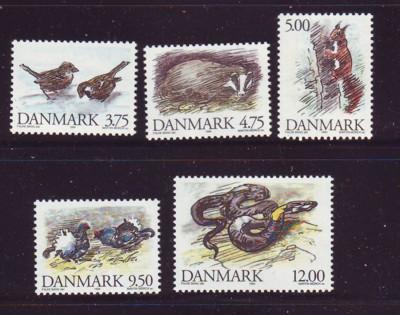 Denmark  Scott 1012-16 1994 Wild Animals stamp set mint NH