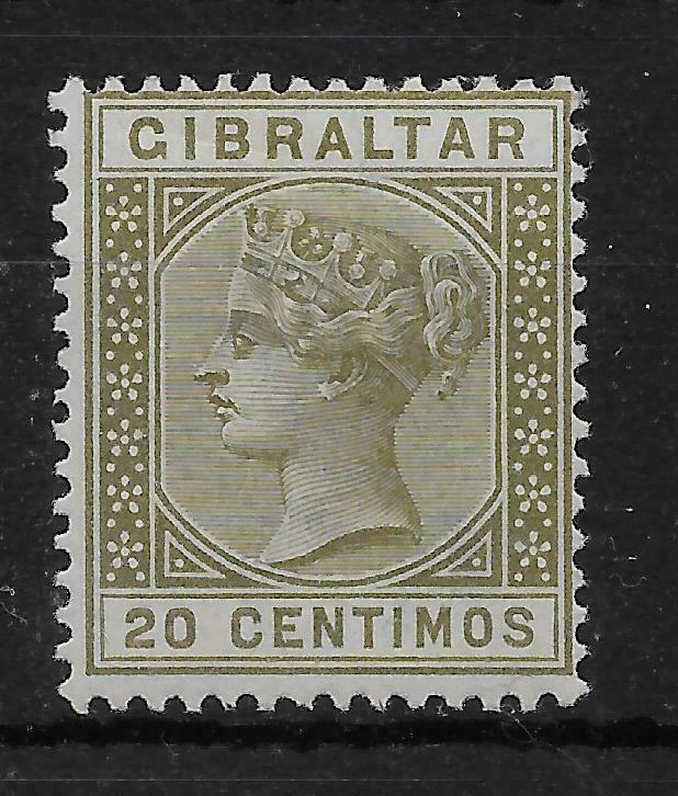 GIBRALTAR SG25 1896 20c OLIVE-GREEN MTD MINT