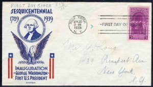 United States First Day Covers #854-17, 1939 3c Washington Inauguration, Clif...