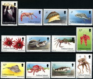 FALKLAND ISLANDS 598-609 VF/NH - Inshore Marine Life COMPLETE SET-SCV $52.50