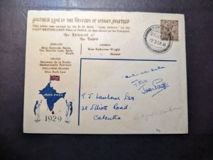 1929 India First Flight Cover to Calcutta Joan Page Stephen Signed FFC DH Moth