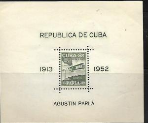 CUBA C61b MNH, GREEN, MAP & PLANE SOUVENIR SHEET, 1952