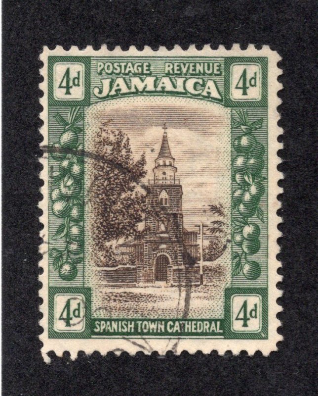 Jamaica 1921 4p Cathedral, Scott 94 used, value = 40c