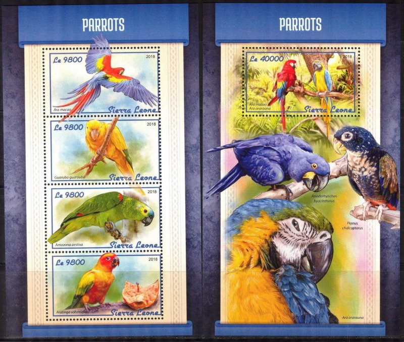 Sierra Leone 2018 Birds Parrots sheet + S/S MNH