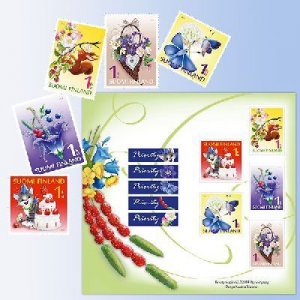 Finland 2014 Greeting stamps Butterly Cat Flowers set of 5 stamps in booklet MNH