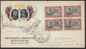 1939 #248 3c Royal Visit FDC Block Map Itinerary Cachet Royal Train Orb