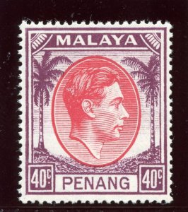 Malaya Penang 1949 KGVI 40c red & purple superb MNH. SG 18. Sc 18.