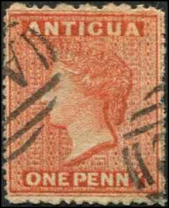 Antigua SC# 3 SG# 7 Victoria 1d perf 16 vermilion used