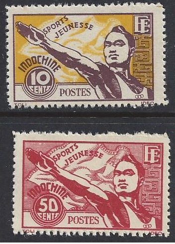 Indo-China #241-2 MNH set, athlete giving Olympic salute, issued 1944