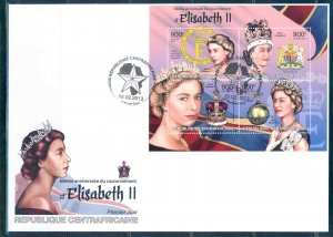 CENTRAL AFRICA 2013 60th CORONATION ANNIVERSARY QUEEN ELIZABETH  II SHT FDC