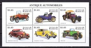 Antigua, Scott cat. 2172 a-f. Antique Automobiles sheet of 6. ^