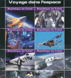 Chad 2021 MNH Space Stamps Space Travel Richard Branson Virgin 6v M/S 