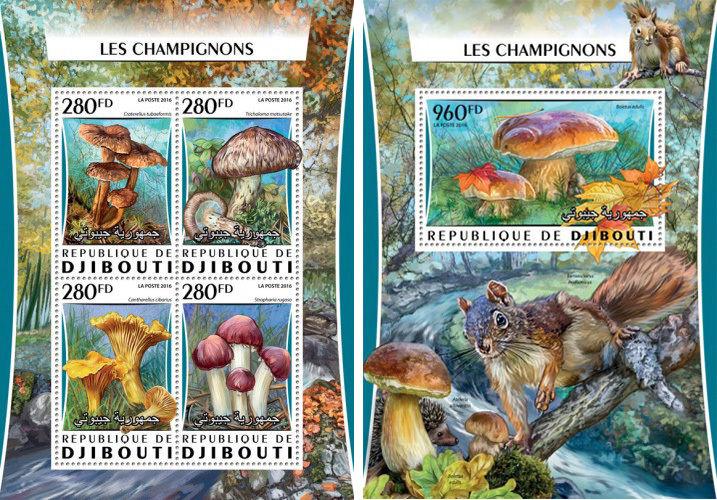 Djibouti Mushrooms Squirrel Animals Fauna Nature MNH stamp set