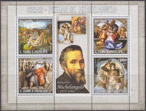 ST THOMAS and PRINCIPE Sc# 1616 MNH S/S of 4 DIFF MICHELANGELO