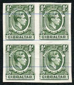 Gibraltar SG121 KGVI 1/2d Green Printers Proof IMPERF on No Wmk Blue-Lined paper