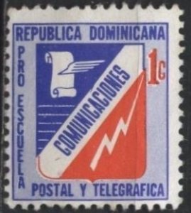 Dominican Republic RA91 (used) 1c Communications School, lt blue frame (1981)