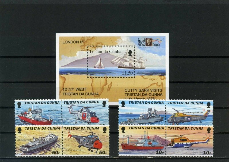 TRISTAN DA CUNHA 2000 SHIPS & HELICOPTERS SET OF 8 STAMPS & S/S MNH