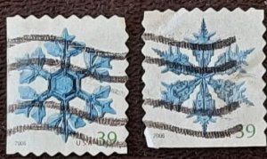 US Scott # 4114,4116; two used 39c Snowflakes from 2006; VF centering