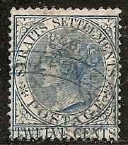 Straits Settlements 14 Used 1867 12c blue Victoria CV $10.00