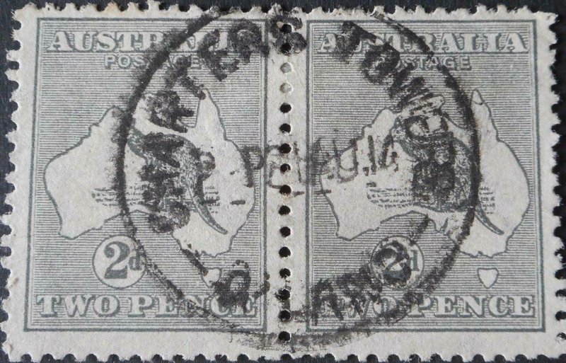 Australia 1913 2d Kangaroo pair first wmk with CHARTERS TOWERS postmark