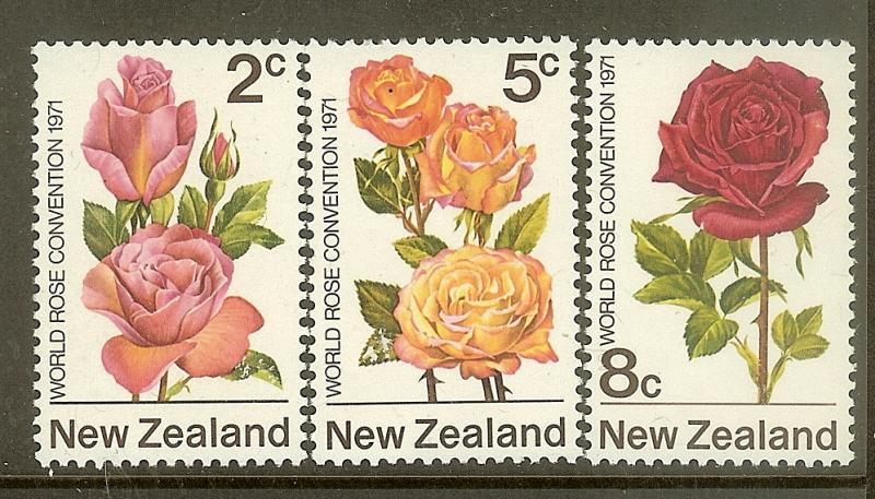 New Zealand, Scott #'s 484-486, World Rose Convention, MNH