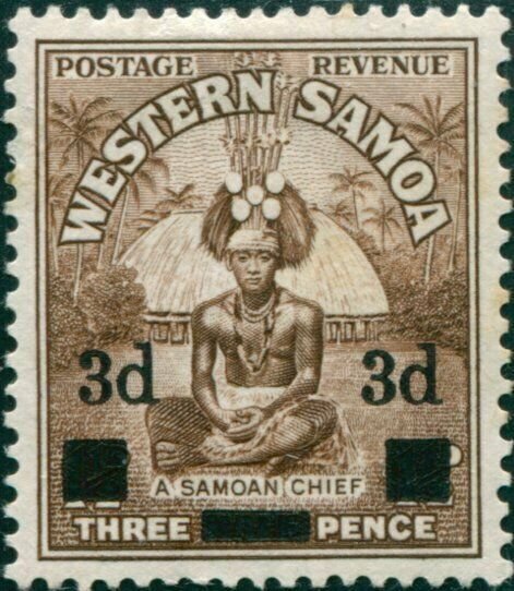 Samoa 1940 SG199 3d on 1½d brown Chief MNH