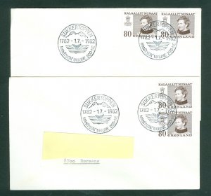 Greenland. 2 Covers 1982  Sukkertoppen 200 Year Pair Scott # 89. Queen 80 Ore.