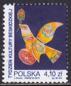 Poland 2019 Sc 4425 Painted Wooden Bird Beskid Culture Week Stamp Used