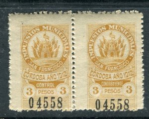 ARGENTINA; Early 1900s classic Local Revenue issue fine Mint PAIR