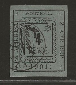 TRANSVAAL SC# 186(SG#12d) NO LINE UNDER UR'4'  VF/CTO