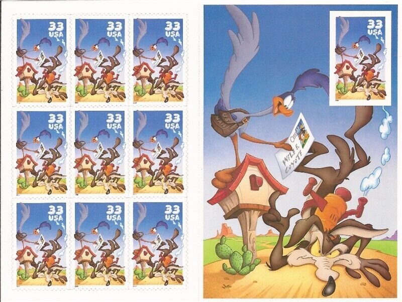 US Stamp 2000 Road Runner & Wile E. Coyote w/Die Cuts & Imperf Stamp Scott #3392