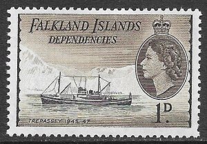 FALKLAND ISLANDS DEPENDENIES 1954 1d Ships Pictorial Sc 1L20 MH