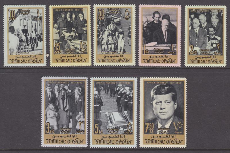 Umm Al Qiwain Sc 19-33 MNH. 1964 Tokyo Olympics + 1965 JFK Memorial, 2 cplt sets